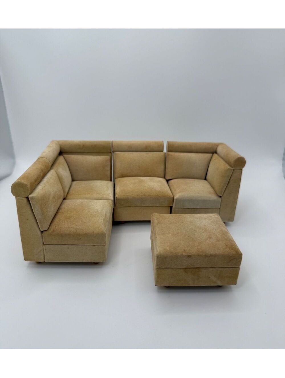 1:12 Dollhouse Velvet Modular Sectional Sofa Couch & Ottoman Furniture Set